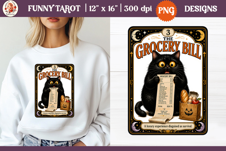 Funny Tarot Cat PNG Sublimation Design | Grumpy Black Cat
