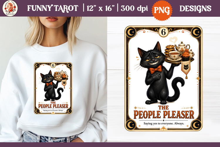 Funny Tarot Cat PNG Sublimation Design | Grumpy Black Cat