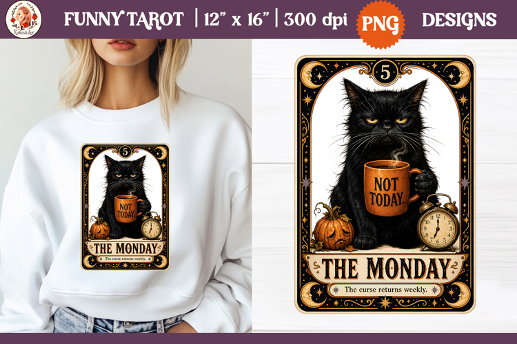 Funny Tarot Cat PNG Sublimation Design | Grumpy Black Cat