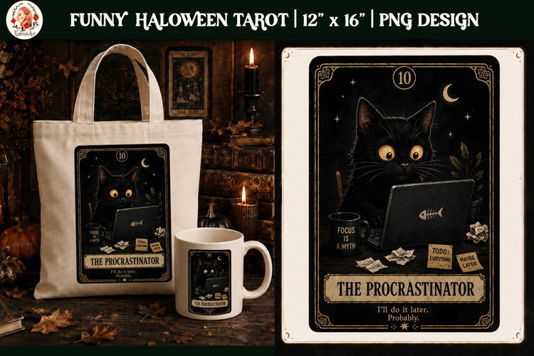 Funny Tarot Cat PNG Sublimation Design | Grumpy Black Cat