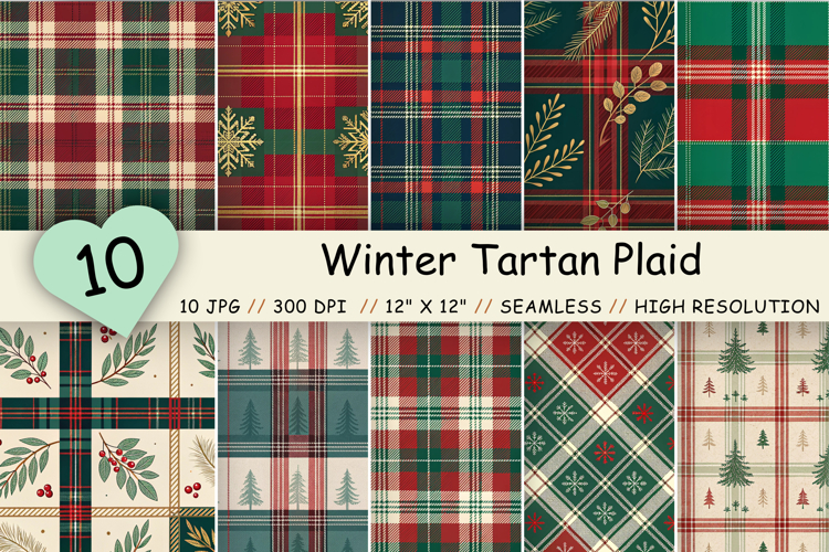 Tartan Plaid Digital Paper, Seamless Plaid Patterns, winter