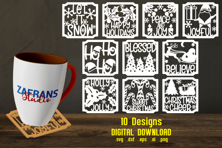 Christmas Coffee Coaster Bundle, Christmas Laser Cut Bundle