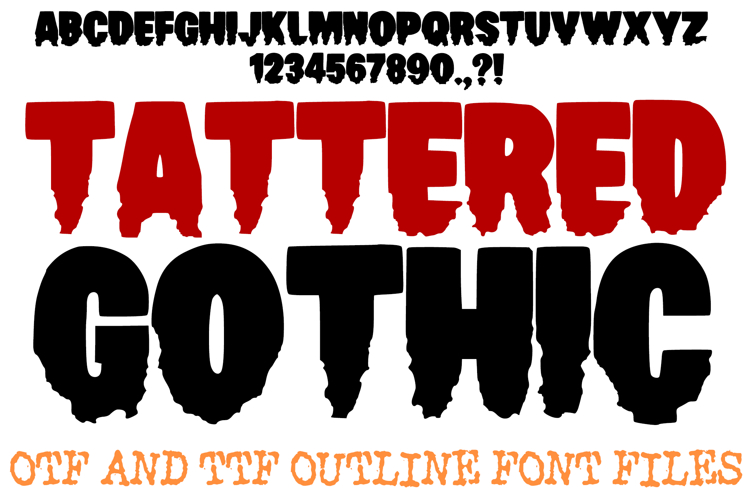 Tattered Gothic Font Halloween Horror Lettering ABC OTF