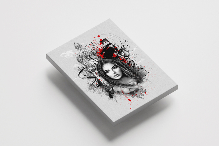 Trash Polka Style Woman and Clock Tower Graphic Art Design