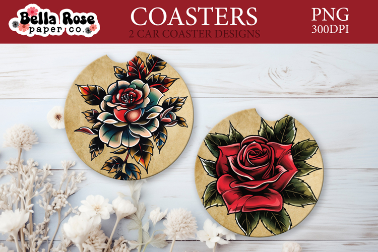 Classic Tattoo Roses | Car Coaster Keychain Sublimation