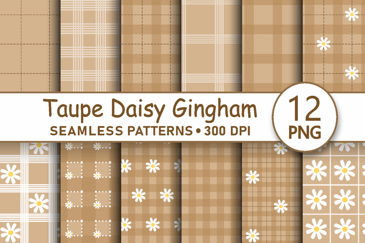 Taupe daisy gingham seamless patterns png Digital paper