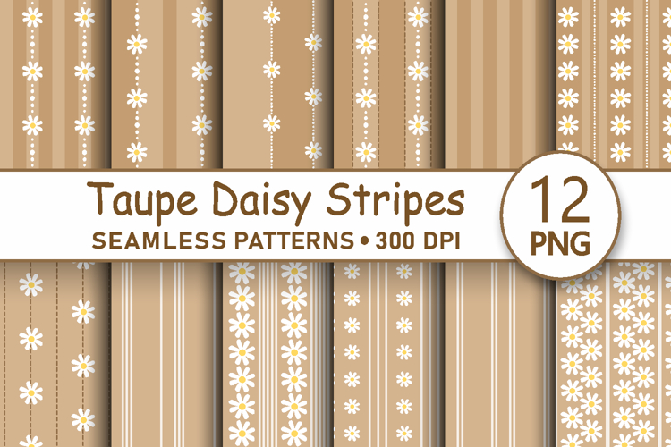 Taupe daisy stripes seamless patterns Digital paper bundle