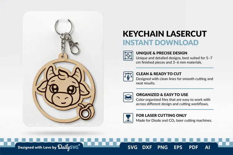 Cute Zodiac Keychain SVG | Taurus Astrology Design