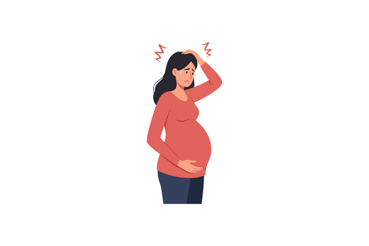 Pregnant woman expressing discomfort in flat vector art styl