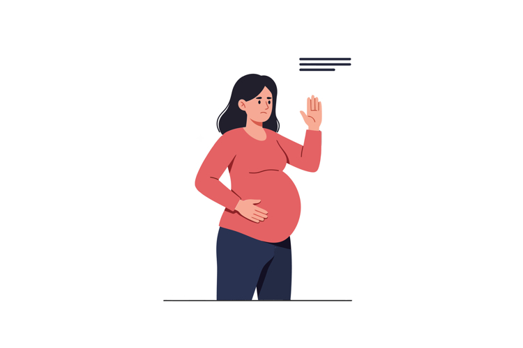 Pregnant woman waving hand in flat minimal vector illustrati