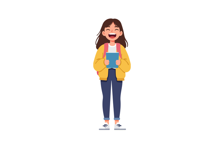 Happy student holding books in flat style vector art