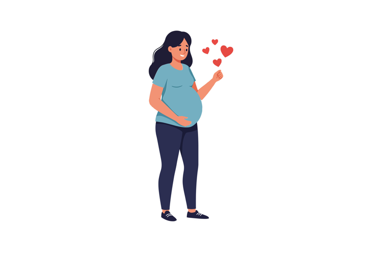 Pregnant woman expressing love in a flat, colorful vector ar