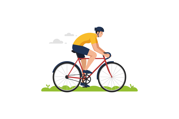 Cyclist in motion on bicycle with flat design vector art