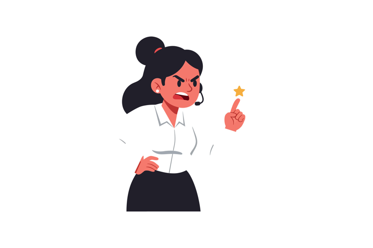 Woman in white shirt showing frustration in flat vector art