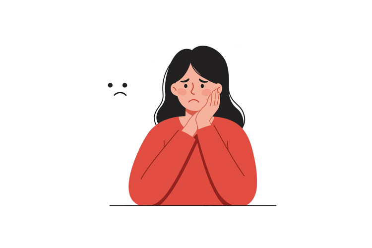 Woman expressing sadness with minimal design in vector illus