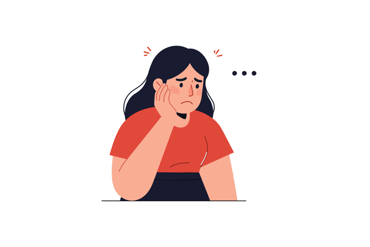 Woman expressing concern with flat minimal design vector art