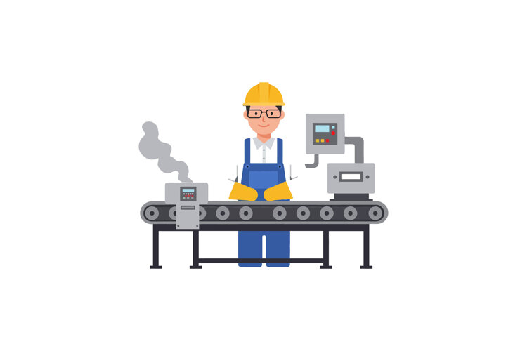 Worker operating machinery on conveyor belt in flat vector i example image 1