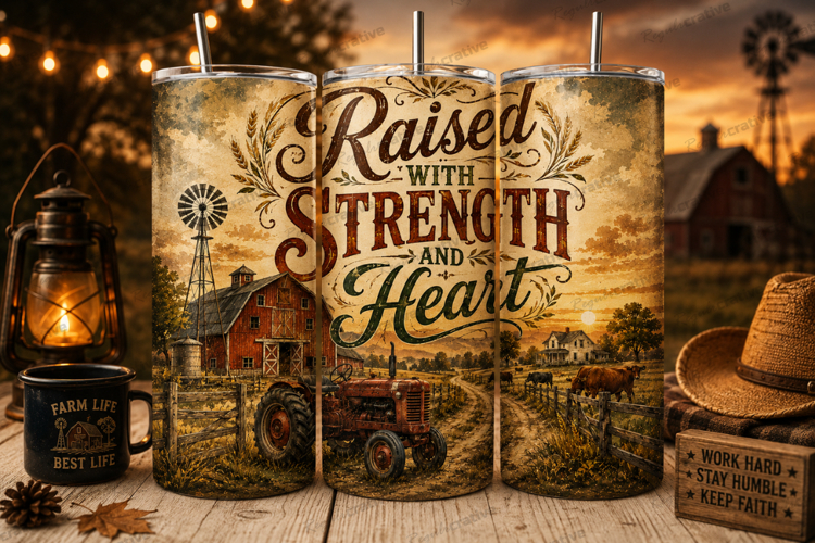 Raised With Strength And Heart Tumbler Wrap PNG, Farm Life