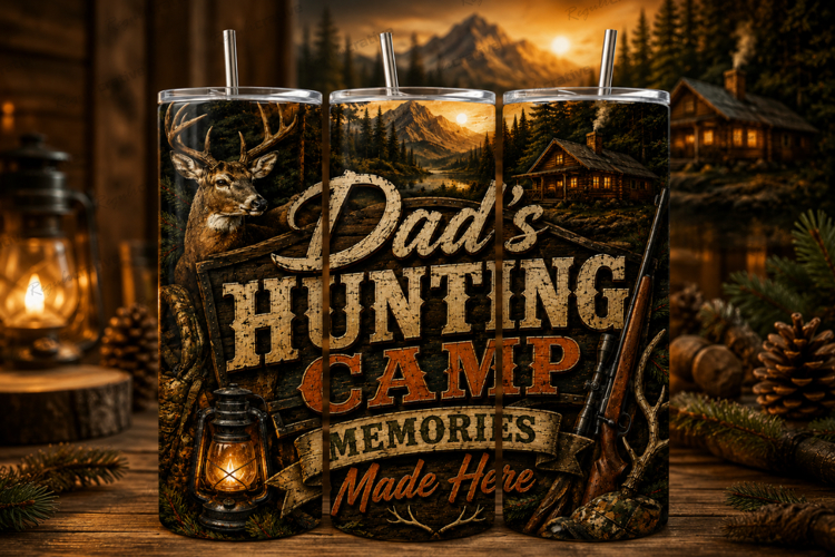 Dads Hunting Camp Memories Made Here Tumbler Wrap PNG, Hunt