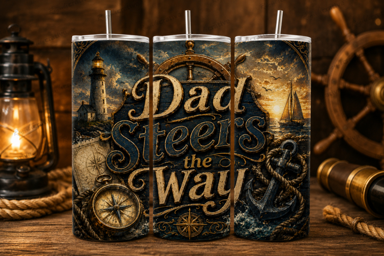 Dad Steers The Way Tumbler Wrap PNG, Nautical Father Sublima