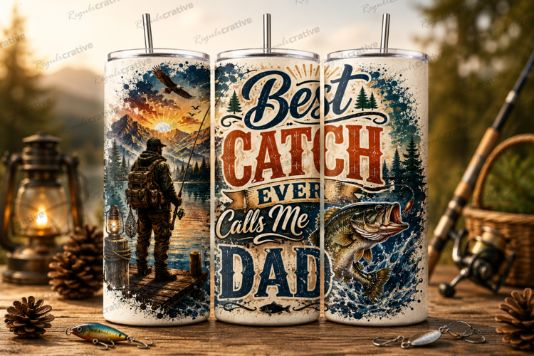 Best Catch Ever Calls Me Dad Tumbler Wrap PNG, Fishing Dad