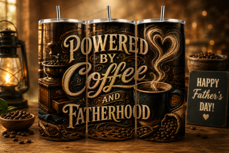 Powered By Coffee And Fatherhood Tumbler Wrap PNG, Coffee