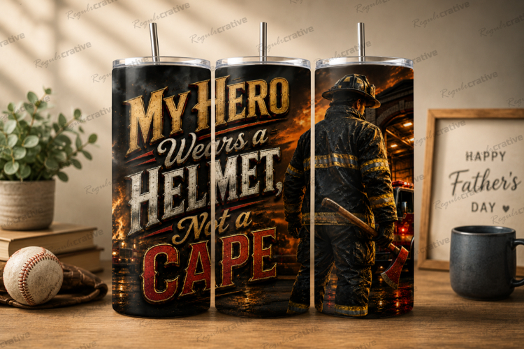 My Hero Wears A Helmet Not A Cape Tumbler Wrap PNG, Firefigh