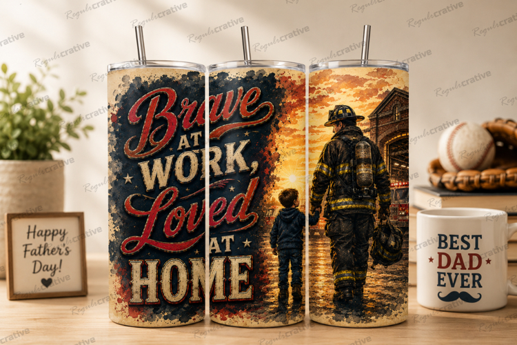 Brave At Work Loved At Home Tumbler Wrap PNG, Firefighter