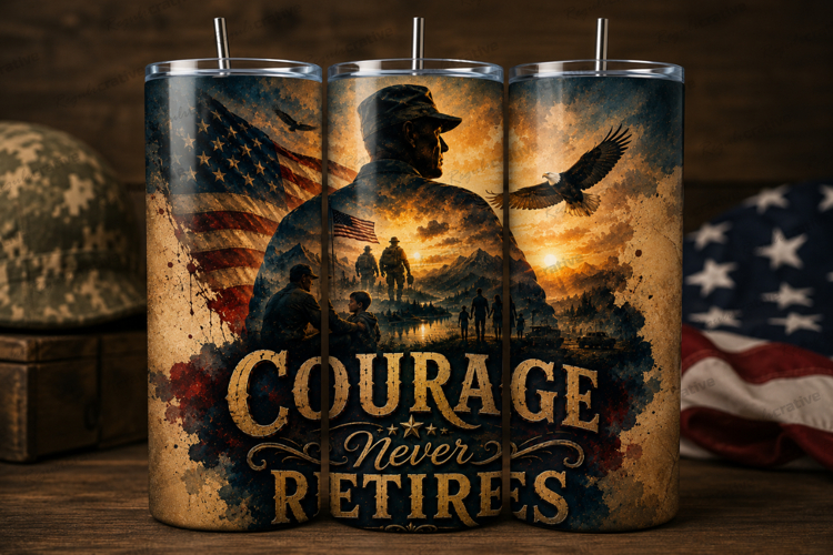 Courage Never Retires Veteran Tumbler Wrap PNG, Military Dad