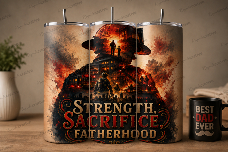 Strength Sacrifice Fatherhood Tumbler Wrap PNG, Firefighter