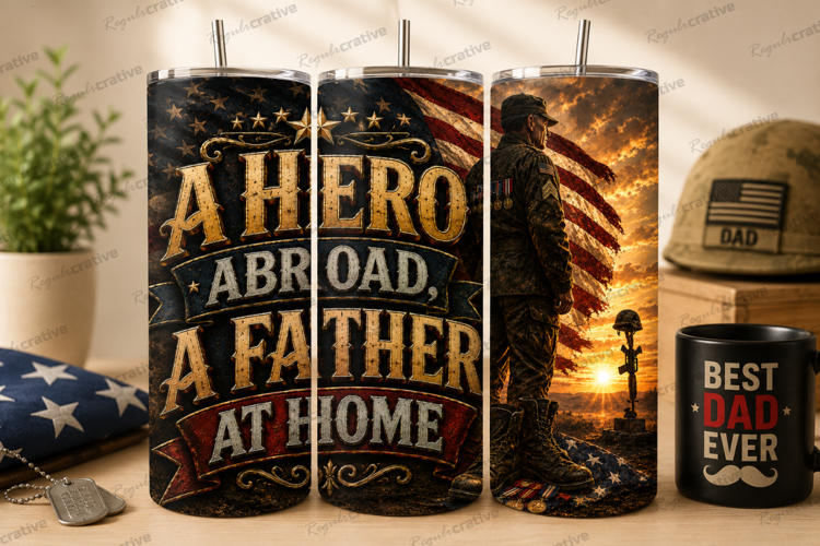 A Hero Abroad A Father At Home Tumbler Wrap PNG, Military
