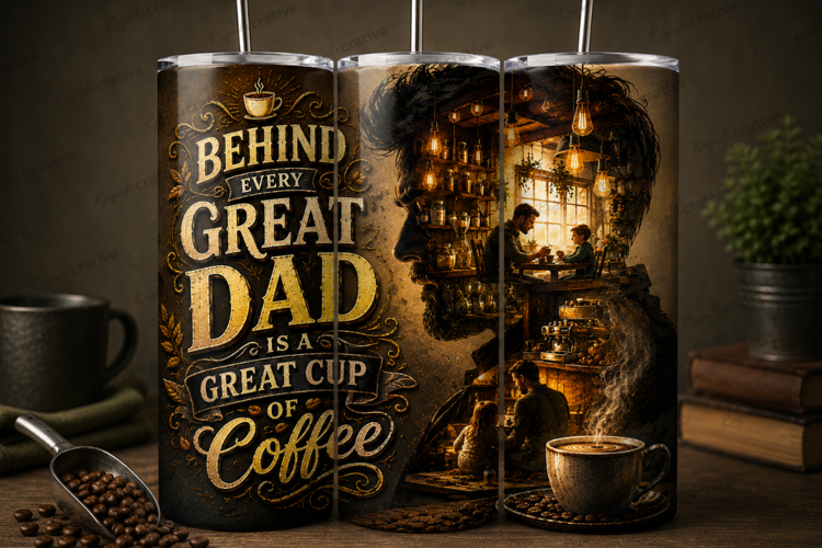 Behind Every Great Dad Is A Great Cup Of Coffee Tumbler Wrap