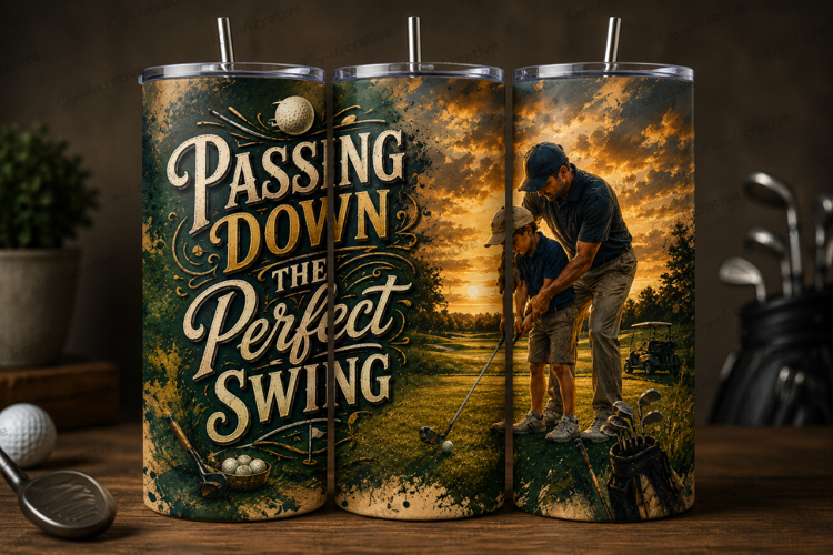 Passing Down The Perfect Swing Tumbler Wrap PNG, Golf Father