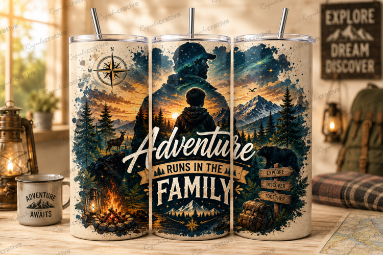 Adventure Runs In The Family Tumbler Wrap PNG, Camping Famil