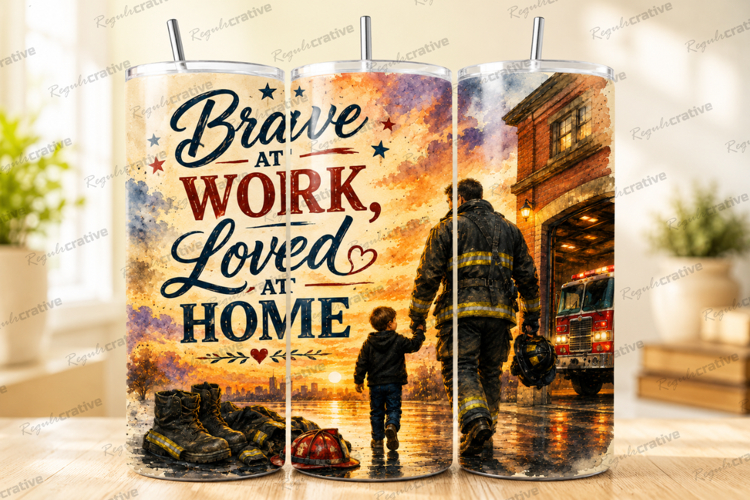 Brave Work Loved Home Tumbler Wrap PNG, First Responder