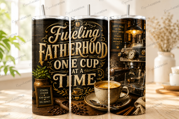 Fueling Fatherhood One Cup At A Time Tumbler Wrap PNG, Coffe