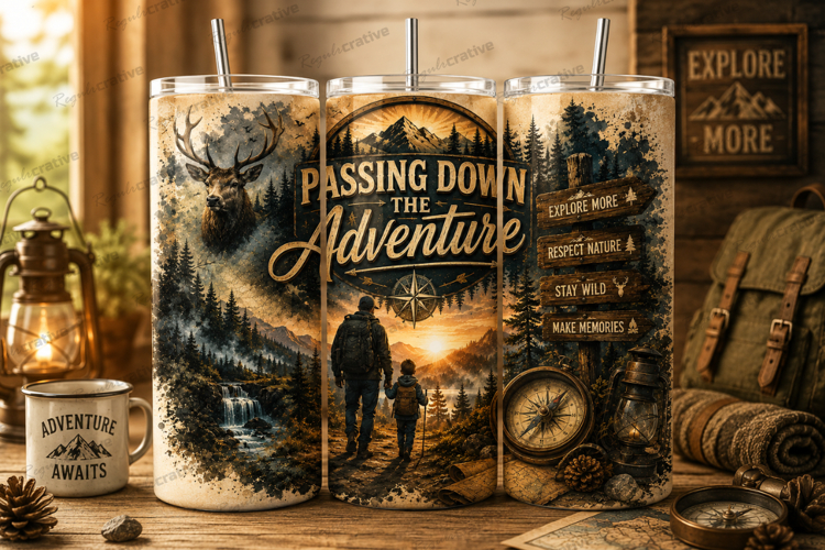 Passing Down Adventure Tumbler Wrap PNG, Father Son Camping