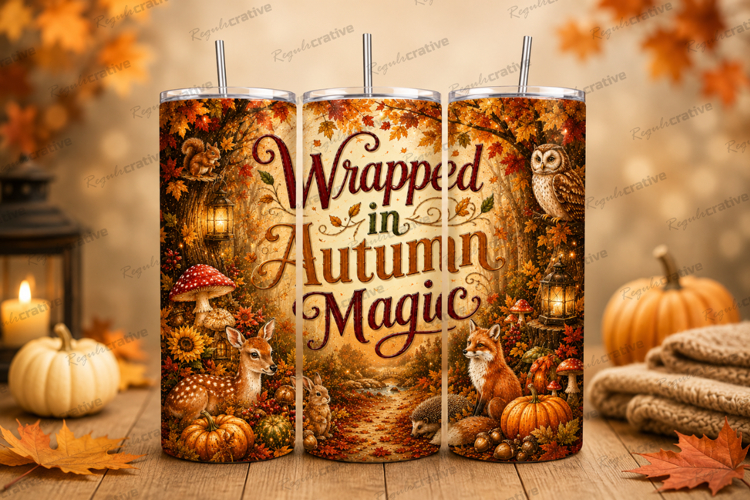 Wrapped in Autumn Magic Tumbler Wrap PNG, Cozy Fall Pumpkin