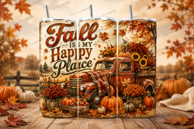 Fall Is My Happy Place Tumbler Wrap PNG, Cozy Autumn Pumpkin