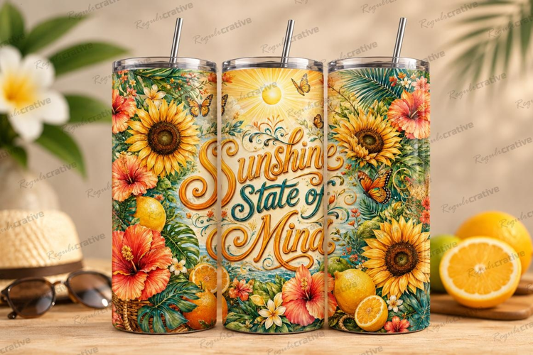 Sunshine State of Mind Floral Tumbler PNG sunshine state