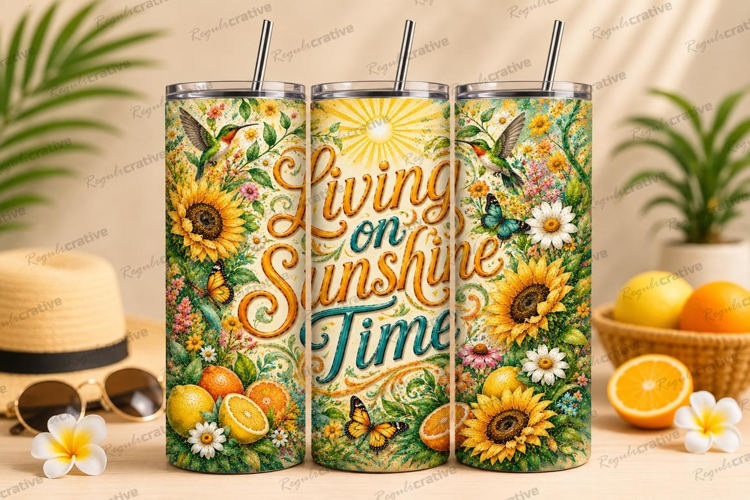 Living on Sunshine Time Floral Tumbler PNG living on sunshin