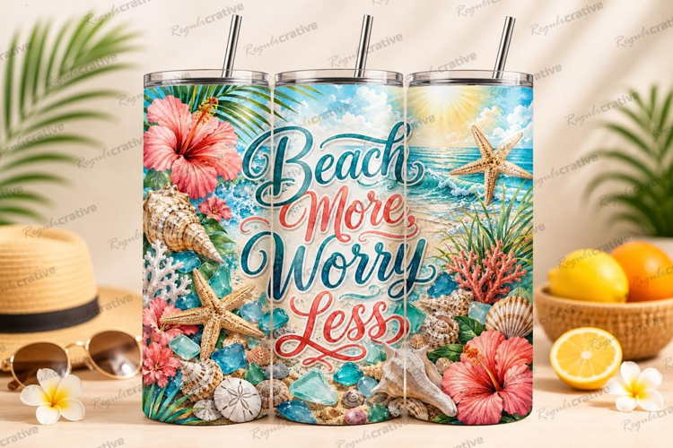 Beach More Worry Less Coastal Tumbler PNG beach more worry