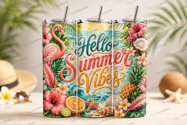 Hello Summer Vibes Tropical Tumbler PNG hello summer vibes