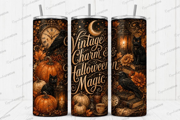 Vintage Charm and Halloween Magic Tumbler PNG vintage charm
