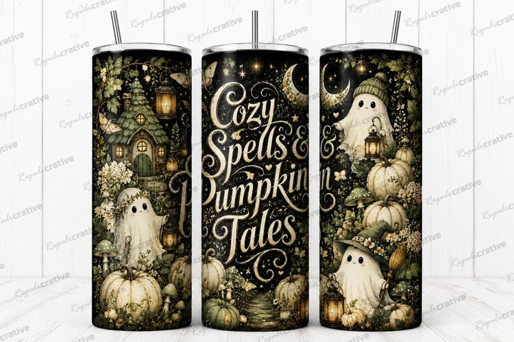 Cozy Spells and Pumpkin Tales Tumbler PNG cozy spells