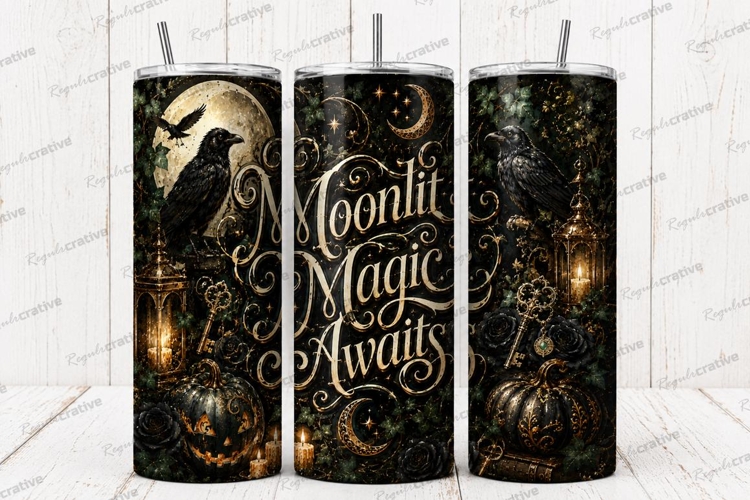 Moonlit Magic Awaits Witchy Tumbler PNG moonlit magic awaits