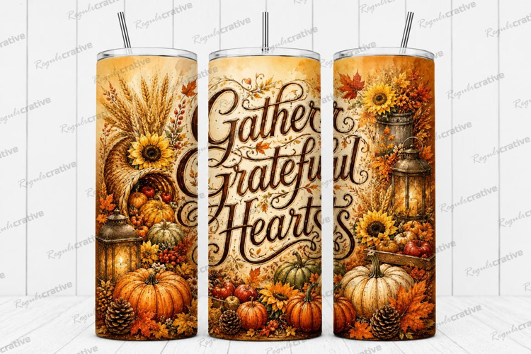 Gather Grateful Hearts Thanksgiving Tumbler PNG gather grate