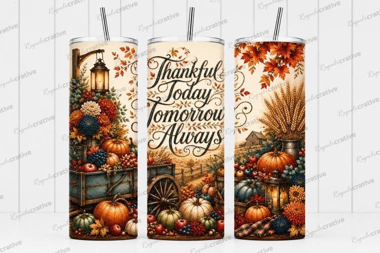 Thankful Today Tomorrow Always Tumbler PNG thankful today