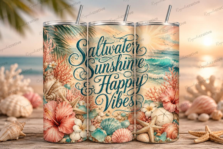 Saltwater Sunshine and Happy Vibes Tumbler PNG saltwater