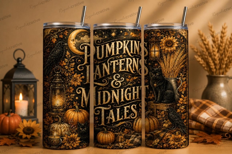 Pumpkin Lanterns and Midnight Tales Tumbler PNG pumpkin lant